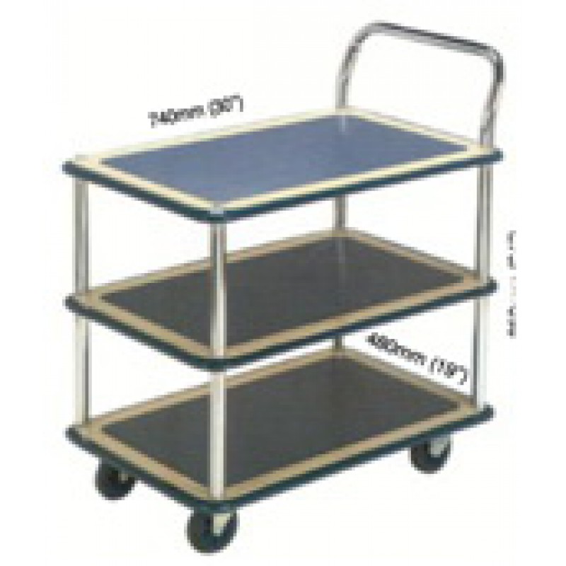 SB-115 :  รถเข็นโลหะ3ชั้นรุ่นมือจับข้างเดียว  พับไม่ได้รับน้ำหนัก 150 kg.